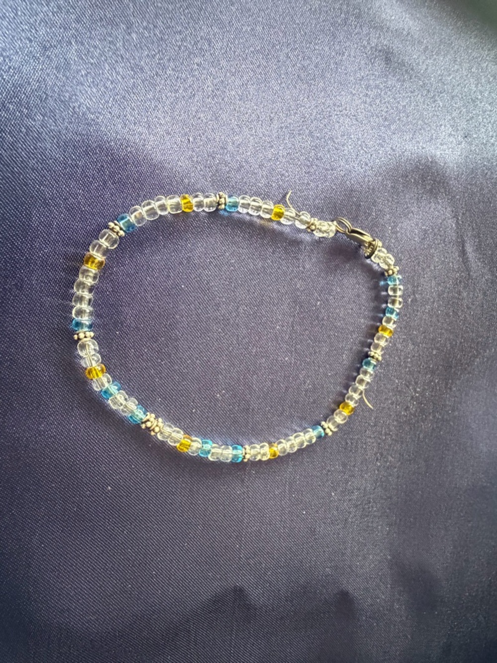 Handmade Clear, Blue & Yellow Beaded Women's Bracelet/anklet